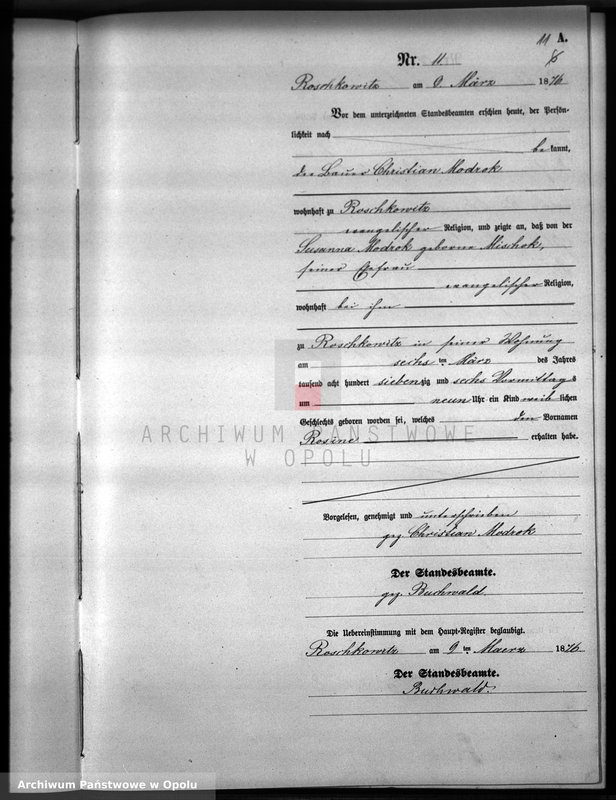 image.from.unit.number "Geburts-Neben-Register Standesamts Roschkowitz pro 1876"