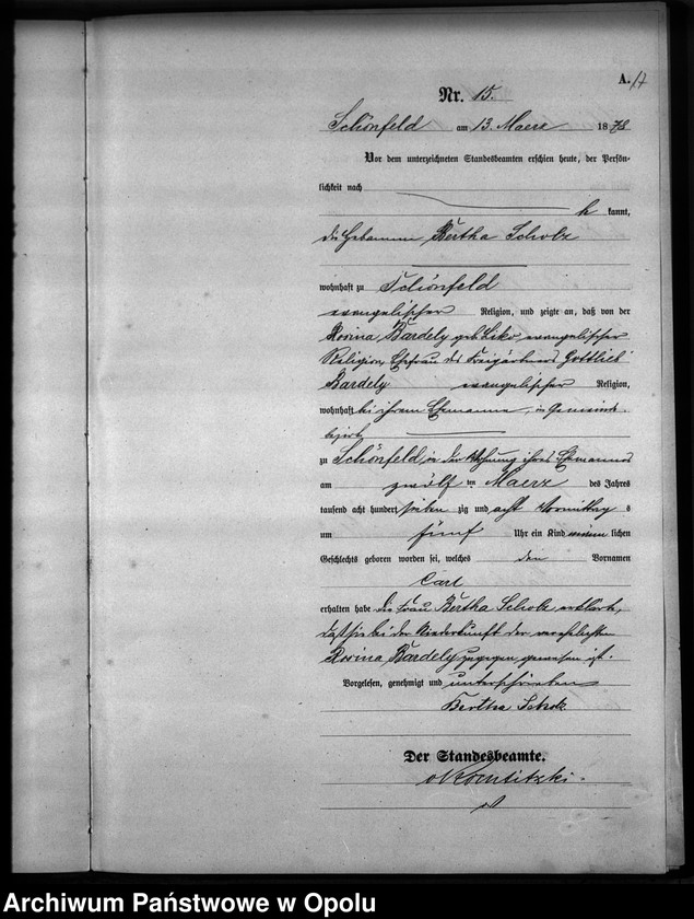 Obraz 18 z jednostki "Geburts-Haupt-Register Standesamts Schönfeld pro 1878"