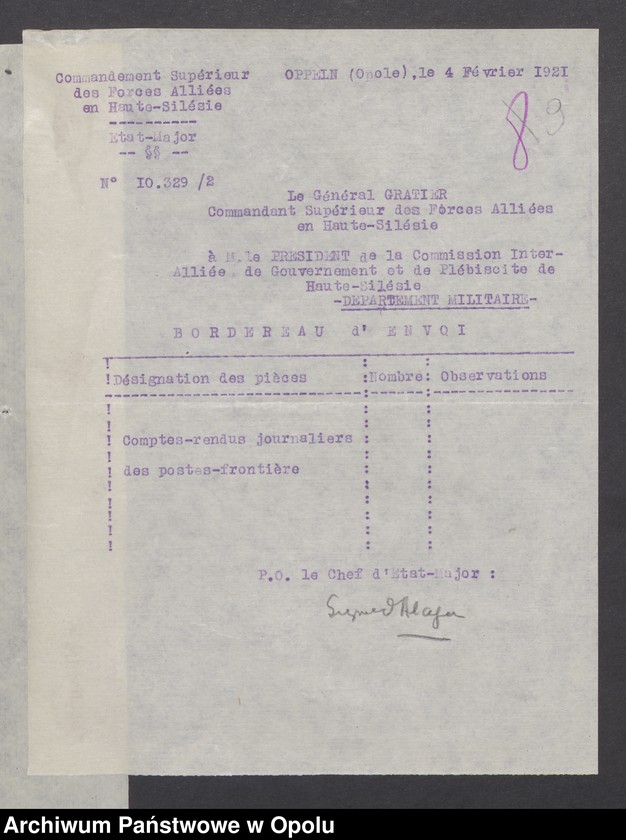 Obraz 11 z jednostki "Sorties /Korespondencja własna wychodząca - pisma, zarządzenia/ 1.02.1921 - 14.04.1921"