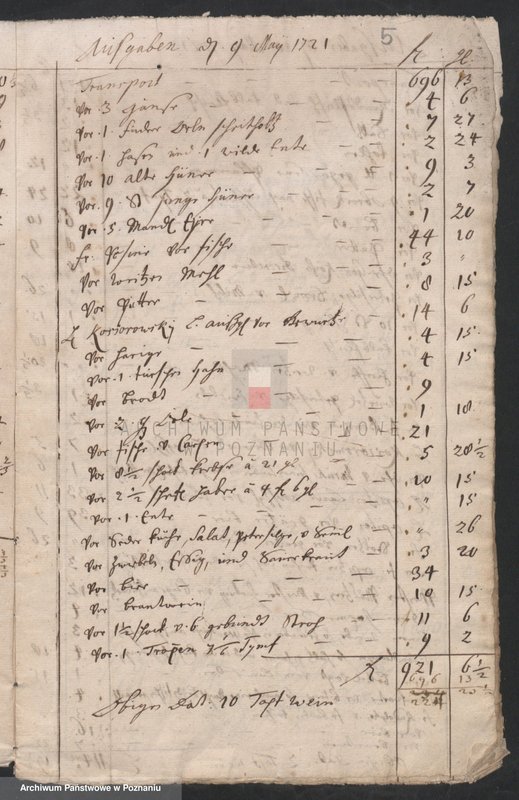 Obraz 7 z jednostki "Rechnung über die Ausgaben, so währender Kommission 1721 vom 5. Mai angegeben worden; język niemiecki"