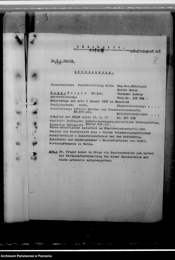 Obraz 12 z jednostki "Prager, Dr. Ludwig - urzędnik miejski"