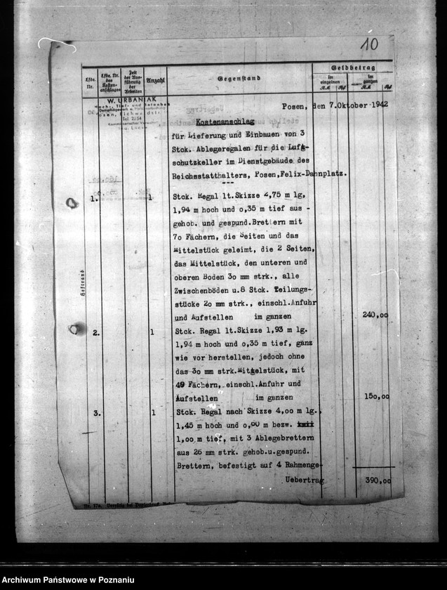 Obraz 14 z jednostki "Baupläne der Luftschutz und Brandwache für Dienstgebäude Posen, Felix- Dahn- Platz 17."