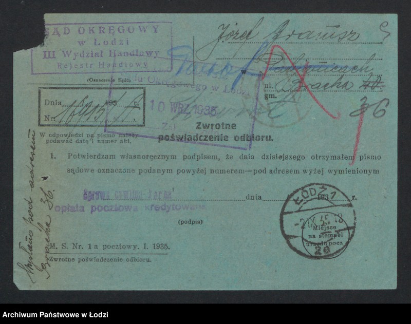 Obraz 11 z jednostki "Józef Gramsz- handel trzepaczkami i tkackimi odpadkami wełny i bawełny"