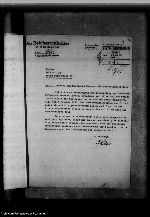 Obraz 13 z jednostki "Personalakten der Angestellten im Reichsarchiv - Posen, Hildegard Neumann"