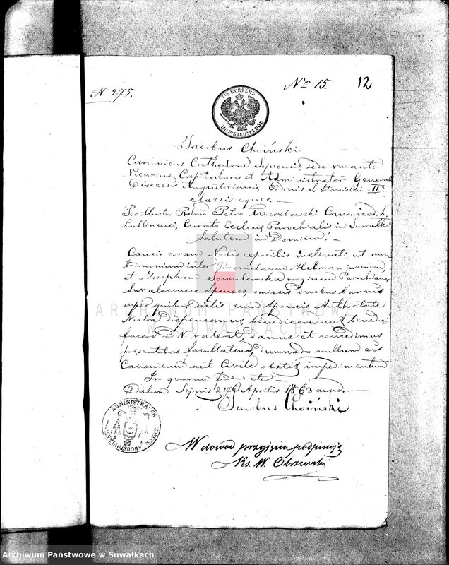 image.from.unit.number "Anneksa do Akt Zaślubionych Parafii Wigierskiej z roku 1863."