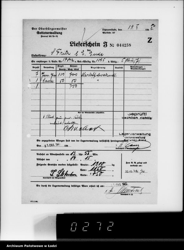 Obraz 17 z jednostki "Aufträge, [Lieferscheinen und Rechnungen] 17811-17860 [Dostawa żywności do Getta]"