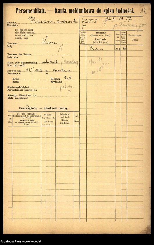 Obraz 14 z jednostki "[Spis ludności Łodzi] Katschmarowska - Kaczyński"
