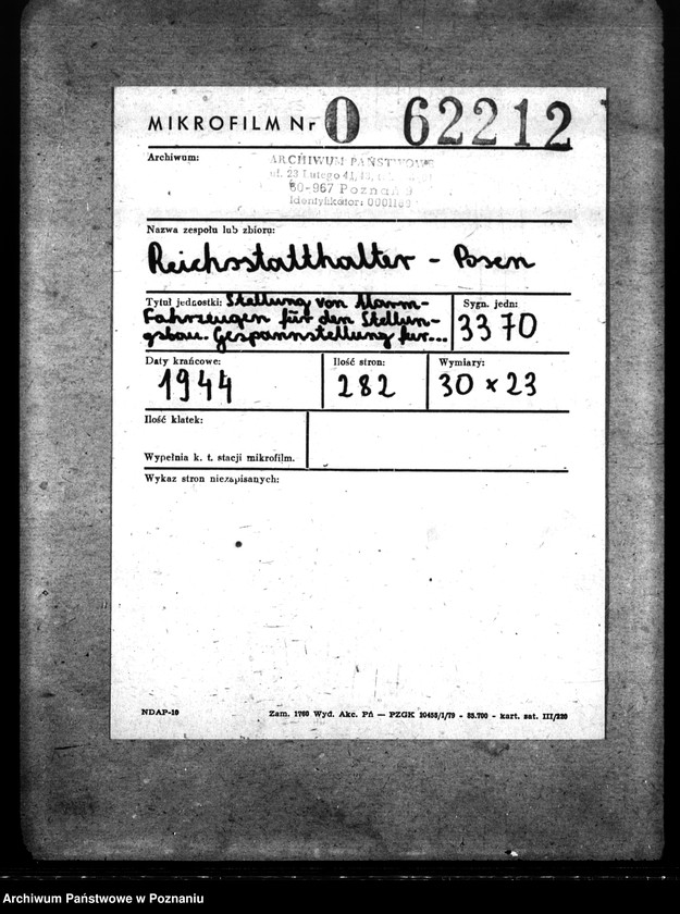 Obraz 2 z jednostki "Stellung von Alarm - Fahrzeugen für den Stellungsbau. Gespannstellung für Ostraumschutz. Beordnung von Gespannen."