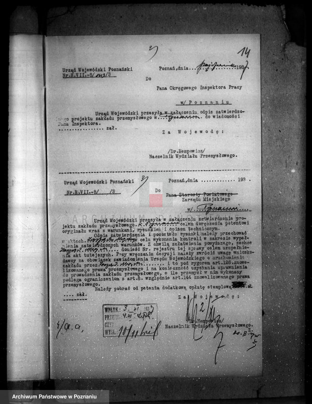 image.from.unit.number "Zatwierdzenie zakładu przemysłowego /prażarni klejów roślinnych/ firmy "Eska" Ignacego Pazoły w Poznaniu"