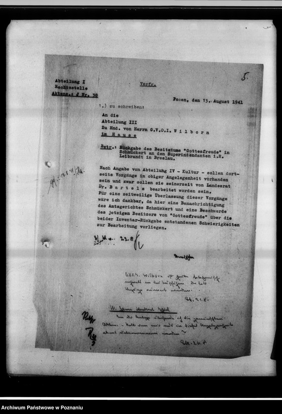 Obraz 9 z jednostki "Rückgabe des Besitztums "Gottesfreude" in Schmäkert an den Superintendenten i.R. Leibrandt in Breslau."