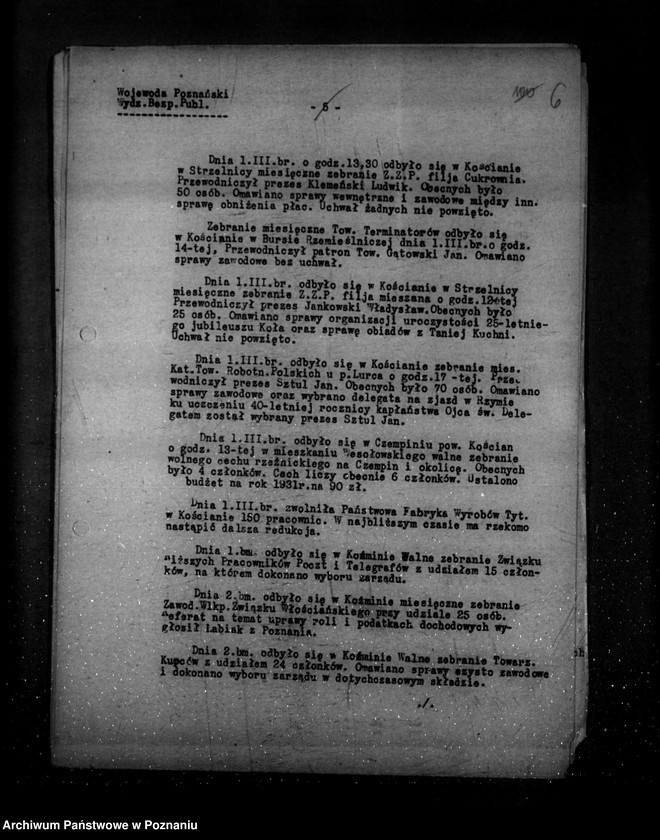 Obraz 10 z jednostki "Sprawozdania sytuacyjne tygodniowe ze stanu bezpieczeństwa za czas od 27 lutego do 7 maja 1931 r. /nr 9-17/"
