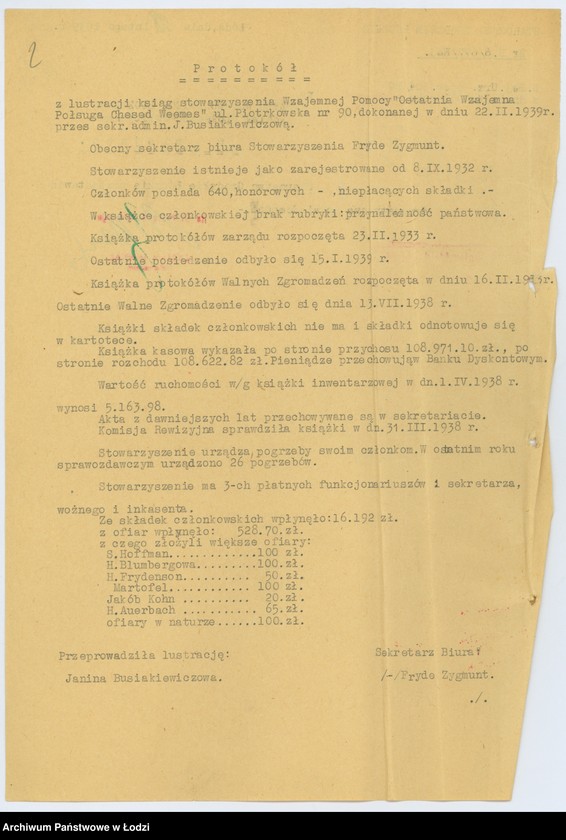 Obraz 5 z jednostki "Stowarzyszenie Wzajemnej Pomocy Ostatnia Wzajemna Posługa "Chesed-Weemes" w Łodzi"