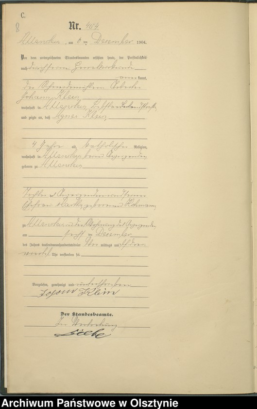 image.from.unit.number "Sterbe-Haupt-Register Tom II,Nr 399 - 427"