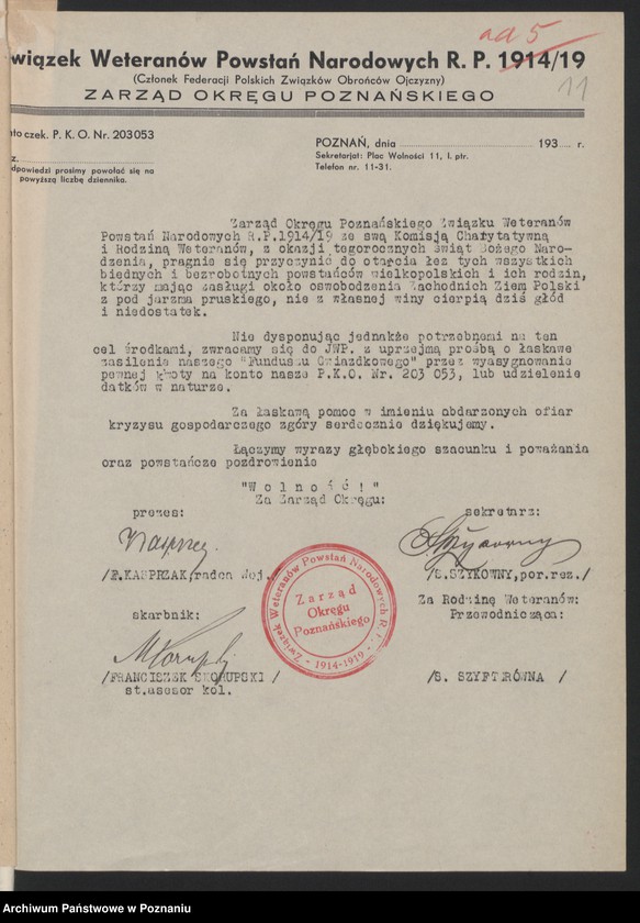 image.from.unit.number "Zebranie Zarządu, odprawy prezesów, zaproszenia [Związku Weteranów Powstań Narodowych Rzeczypospolitej Polski]"