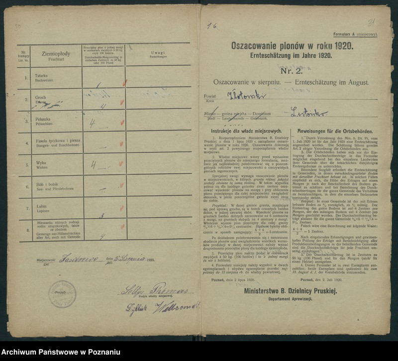 Obraz 18 z jednostki "[Oszacowanie plonów w powiecie złotowskim w roku 1920"