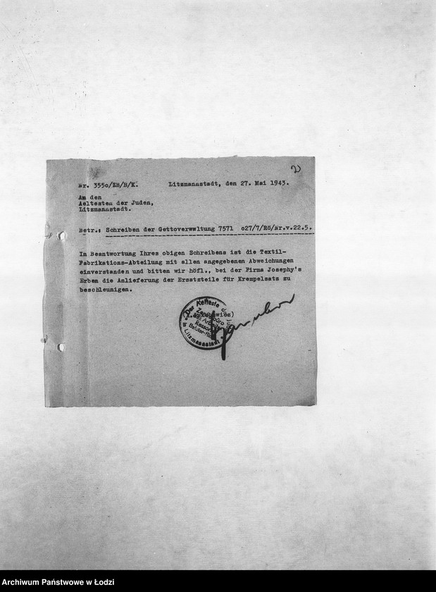 Obraz 5 z jednostki "Textil-Fabrikations-Abteilung [Produkcja i zapotrzebowanie materiałów dla resortu pracy]"