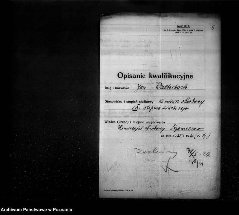 Obraz 9 z jednostki "Akta osobiste Walterbacha Jana komisarza obwodowego w Trzemesznie"