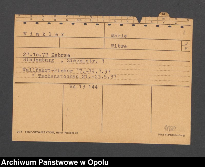 Obraz 3 z jednostki "[Winkler Marie, ur. 27.10.1877 r. Zabrze]"