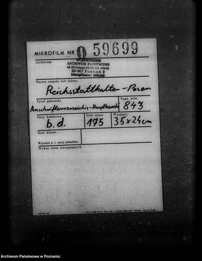 Obraz 2 z jednostki "Anschriftenverzeichnis - Hauptkanzlei"