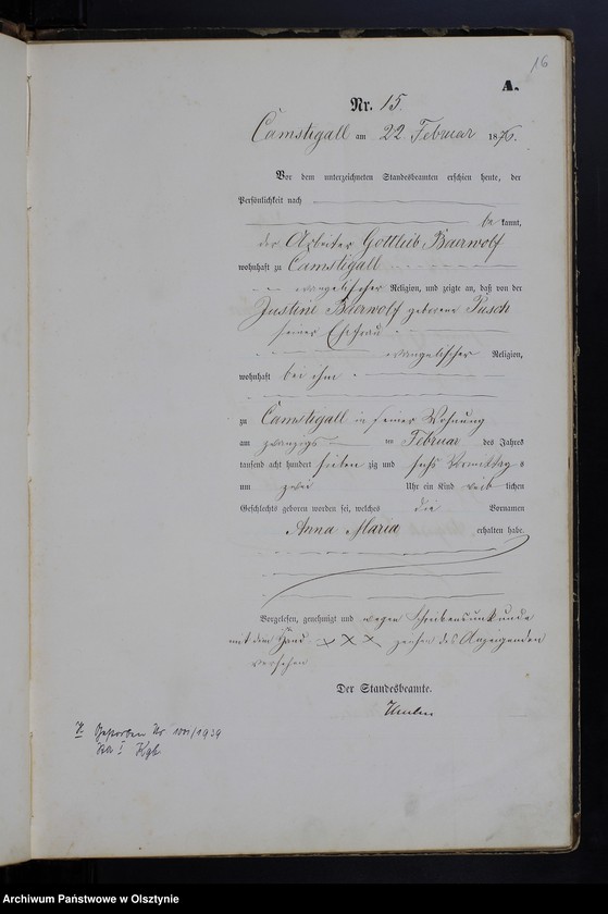 image.from.unit.number "Geburts-Haupt-Register Tom I,Nr 1 - 106"