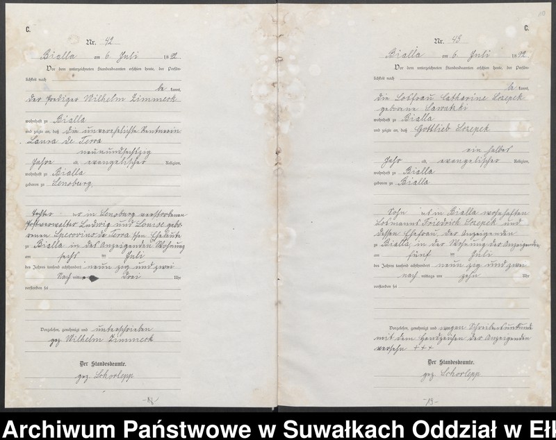 Obraz 13 z jednostki "[Sterbe-Haupt-Register des Königlichen Preussischen Standes-Amtes Bialla Kreis Johannisburg]"