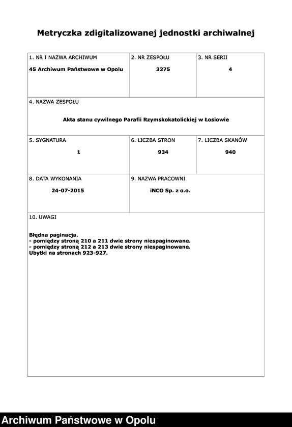 image.from.team "Akta stanu cywilnego Parafii Rzymskokatolickiej w Łosiowie"