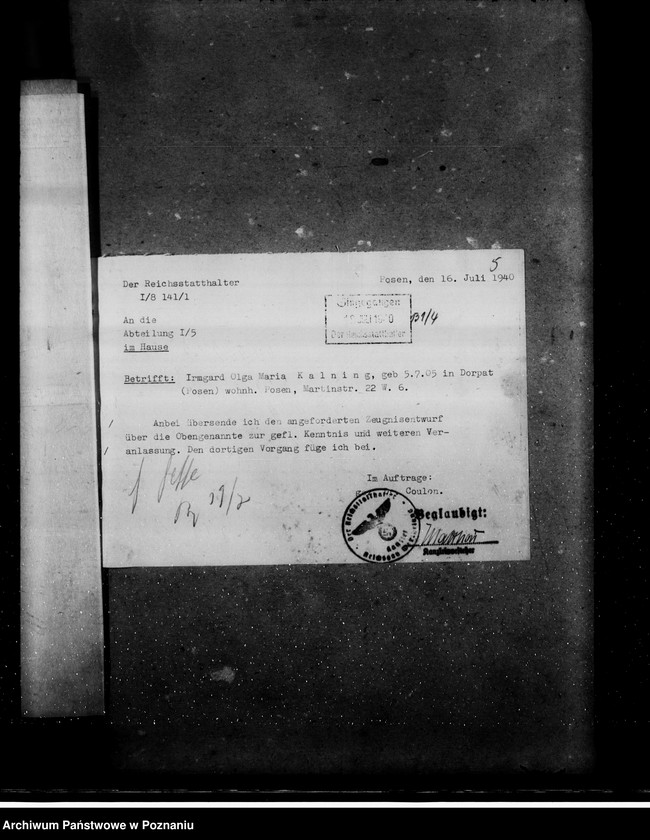 Obraz 9 z jednostki "Angestellten der Zentralstelle "Deutsche Volksliste" Posen"