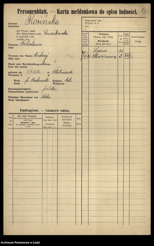 Obraz 11 z jednostki "[Spis ludności Łodzi] Rosińska-Rot"