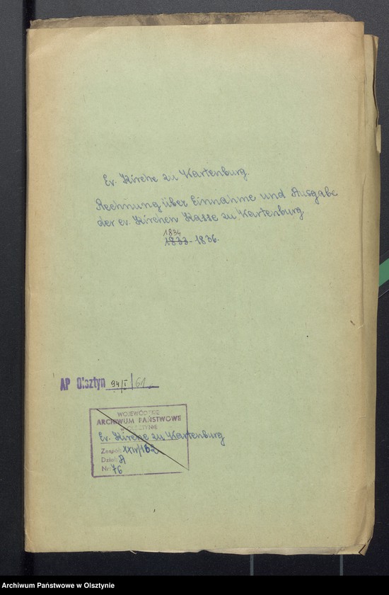 image.from.unit.number "Rechnung über die Einnahme und Ausgabe der evangelkischen Kirchenkasse zu Wartenburg"