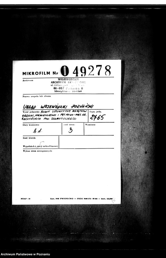 Obraz 2 z jednostki "/Plany sytuacyjne majętności Ordzin, Niemieczkowo i Pęckowo-majątku hr. Raczyńskich/ powiatu szamotulskiego"