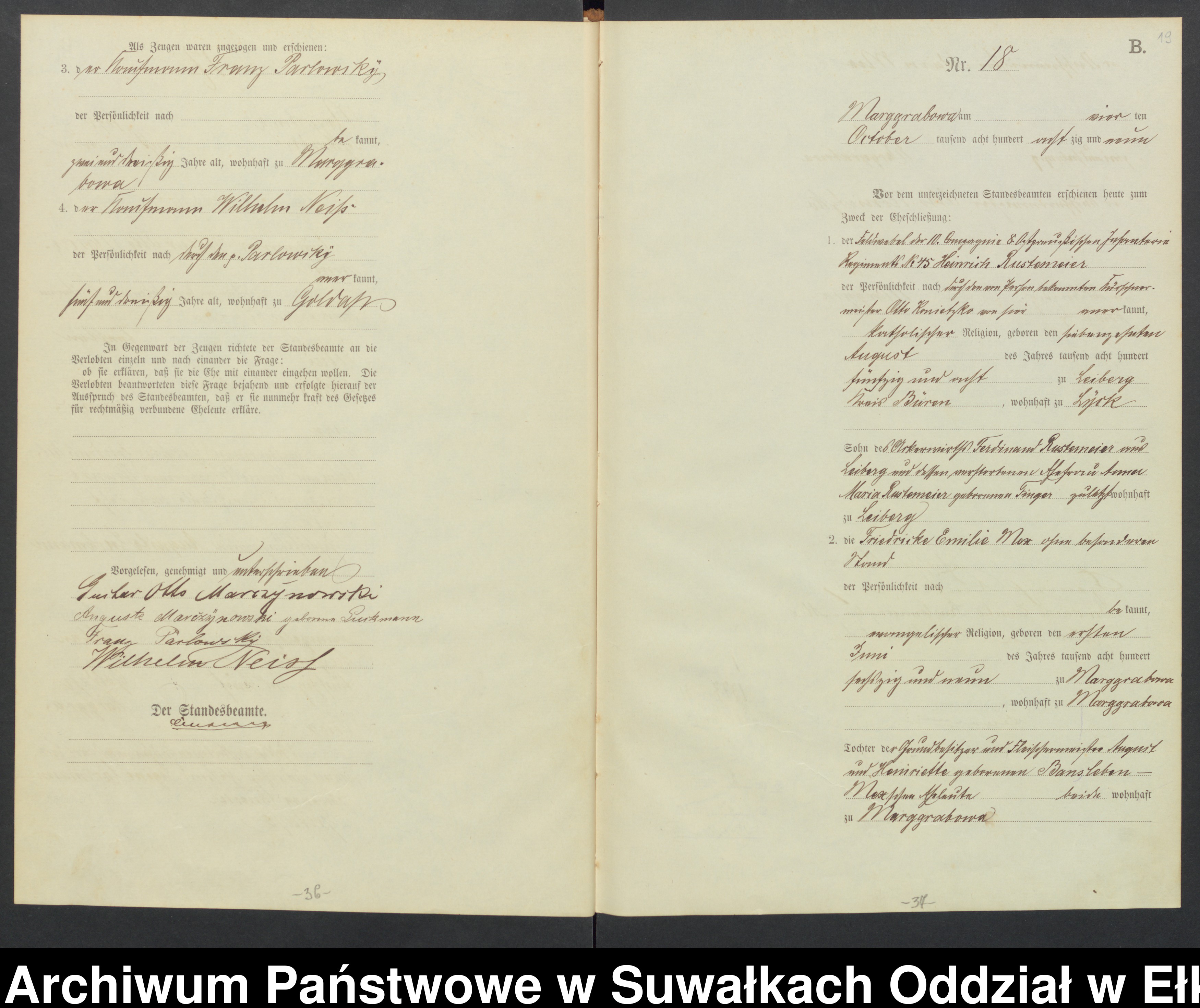 Skan z jednostki: Heiraths-Haupt-Register des Königlichen Preussischen Standes-Amtes Stadtgemeinde Marggrabowa Kreis Oletzko