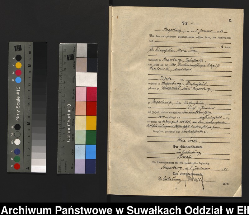 image.from.unit.number "C2. Sterbe - Register (Neben - Register) Standesamt Angerburg Ostpr. einschl. der Standesamtsbezirk Gross Strengeln, Kehlen und Prinowen"