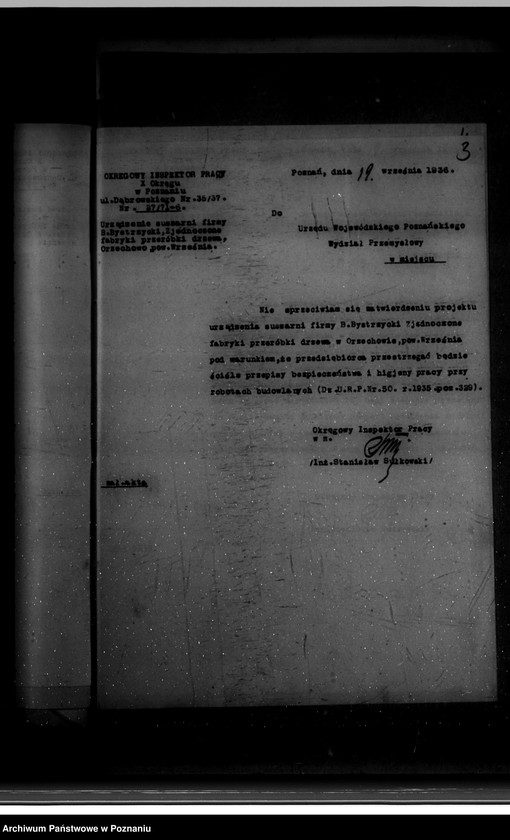 Obraz 7 z jednostki "Zatwierdzenie zakładu przemysłowego /Budowa magazynu/ fabryki drzewa/ / Bystrzyckiego w Orzechowie Zjednoczone Fabryki Przeróbki Drzewa"