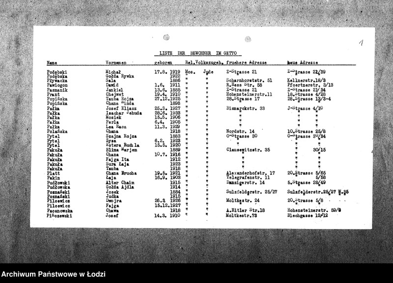 Obraz 4 z jednostki "[Alfabetyczny spis mieszkańców getta. Litera P]"