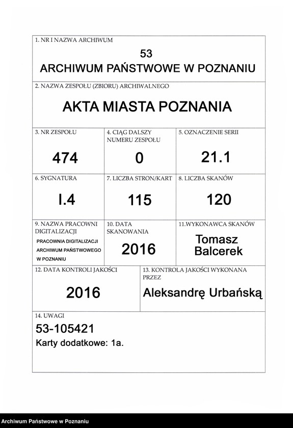 Obraz 1 z jednostki "Acta consularia civitatis Posnaniensis"