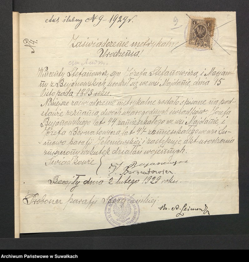 image.from.unit.number "Aneksy dp aktów zaślubionych rz.kat. parafji Puńsk (pow. Suwalskiego) za rok 1929"