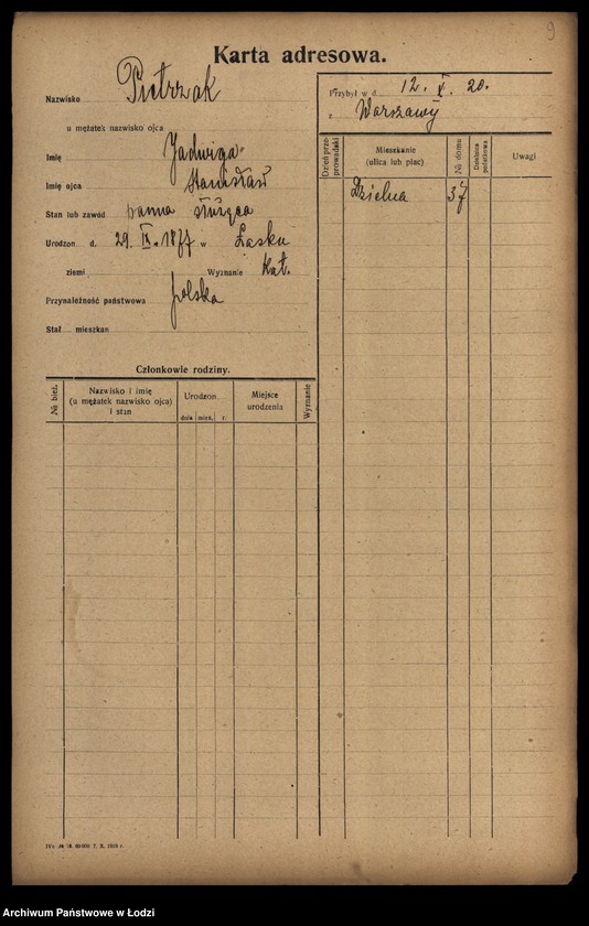 Obraz 11 z jednostki "[Spis ludności Łodzi] Pietrzak-Pietrzycki"