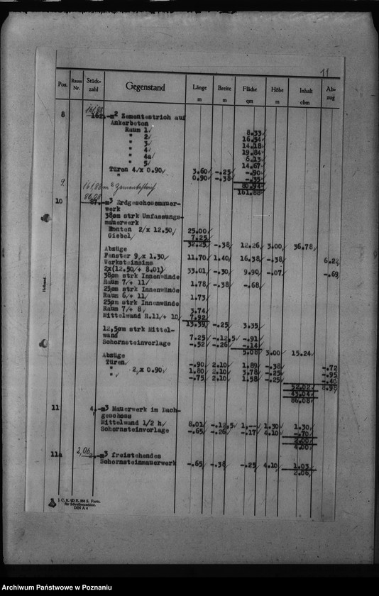 Obraz 15 z jednostki "Dienstwohngebäude - Reichsstatthalter Posen. Wirtschaftsgebäude 1 - 4 (nad jeziorem Góreckim) Massenberechnung"