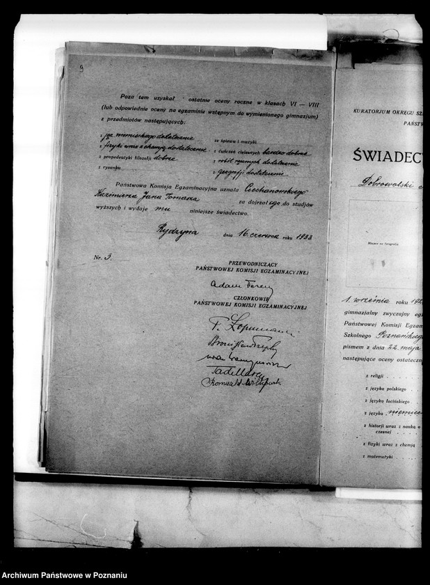 Obraz 12 z jednostki "Prywatne Gimnazjum imienia Sułkowskich w Rydzynie [odpisy świadectw egzaminu dojrzałości 1938 i 1939]"