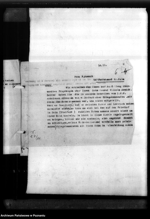 Obraz 10 z jednostki "Bernhard Arendt aus Oberausmass, Kreis Kulm (Chełmno)"