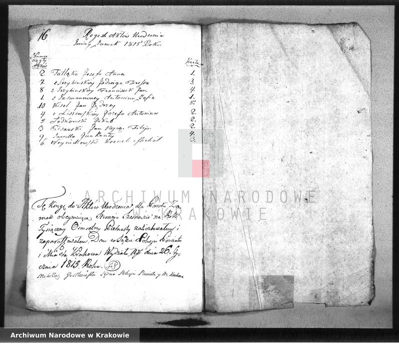 image.from.unit.number "Akta Urodzenia na rok 1815. Gminy Zamkowey"