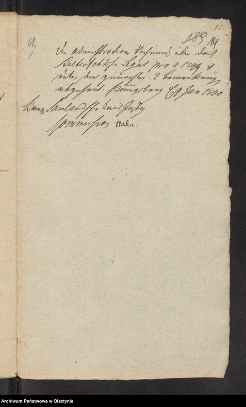 image.from.unit.number "Administrations Rechnung über des Stolterfothsche Legaten Capital und derer Intereßen deßen Einnahme und Ausgabe zu Pobethen von Michaelis 1798 bis Michaelis 1799"