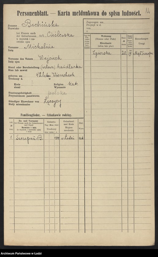 Obraz 14 z jednostki "[Spis ludności Łodzi] Bochenkiewicz - Bogdanow"