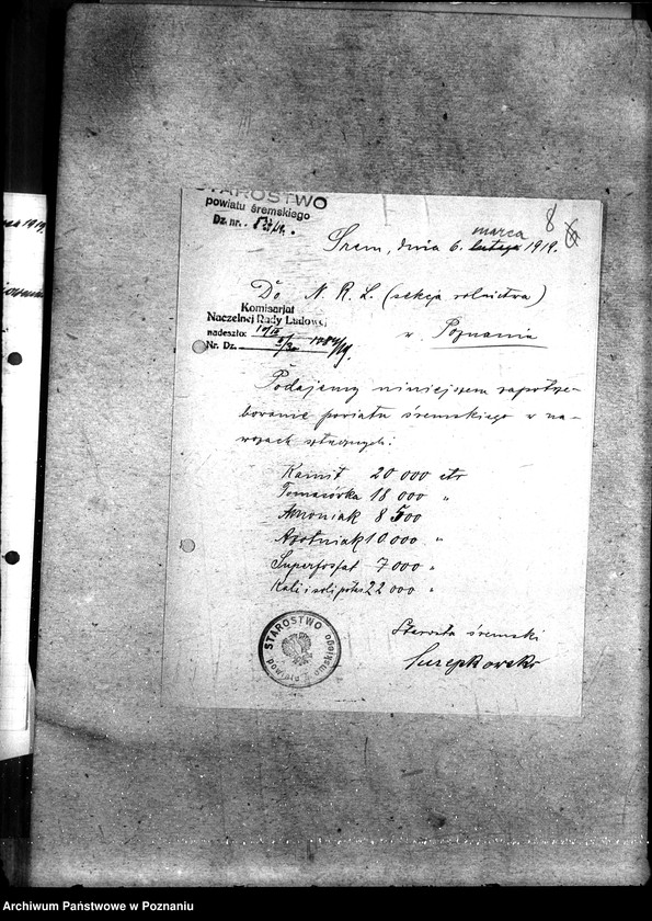 Obraz 12 z jednostki "Zapotrzebowanie sztucznych nawozów w poszczególnych powiatach na wiosnę 1919"