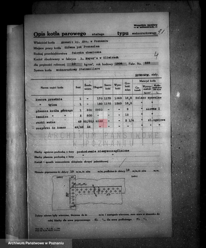 Obraz 8 z jednostki ""Akwawit" Spółka Akcyjna W Poznaniu fabryka chemiczna nr woj. 2328 nr kotła 832"