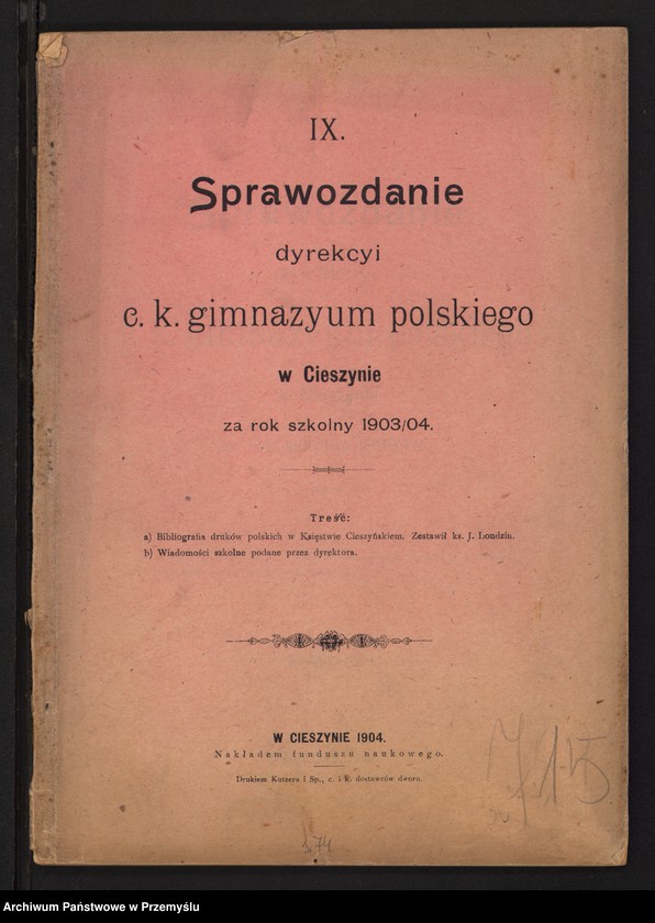 image.from.unit.number "IX Sprawozdanie dyrekcji c.k. gimnazjum polskiego w Cieszynie za rok szkolny 1903/04"
