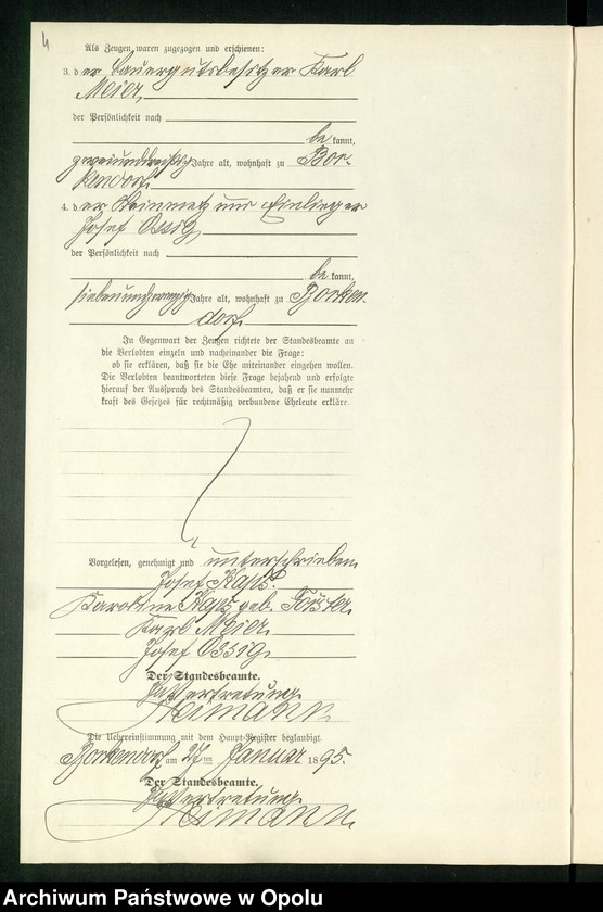Obraz 8 z jednostki "Heiraths-Neben-Register des Standesamts Borkendorf pro 1895"