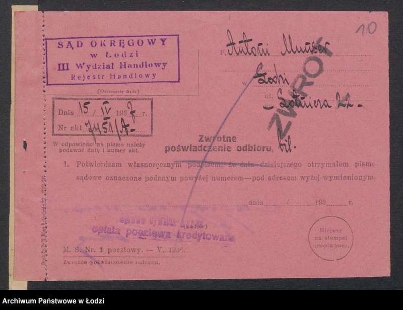 Obraz 12 z jednostki "Antoni Munser- sprzedaż towarów bawełnianych"