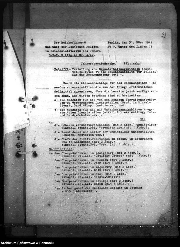 Obraz 6 z jednostki "Haushalt Polizei und Gendarmerie - Unterhaltung der Dienstgebäude des Reichshaushaltes der Polizei a) Erlasse, b) Schriftwechsel"