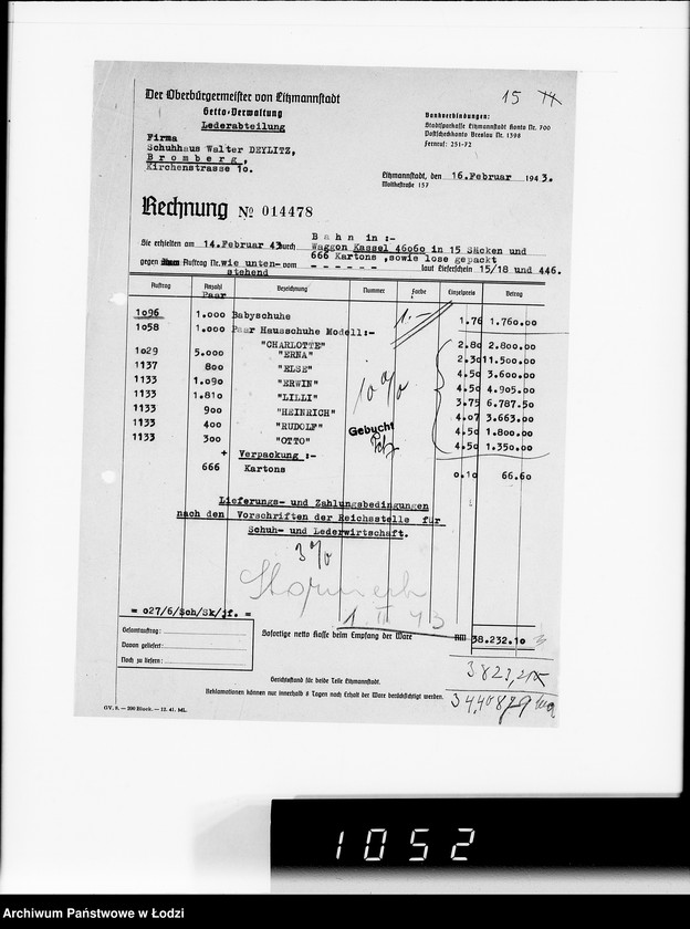 Obraz 19 z jednostki "Auftrag Nr 1096 100.000 Paar Baby-Hausschuhe"